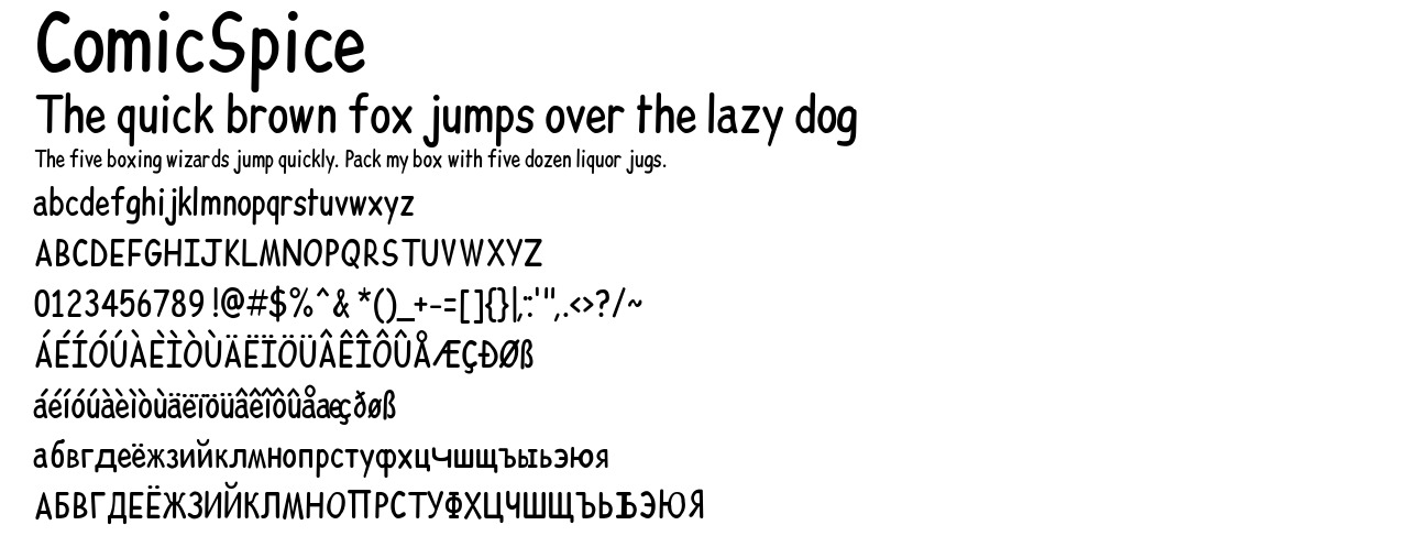 A demo picture of the font ComicSpice.ttf