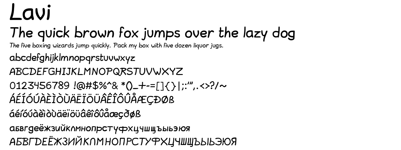 A demo picture of the font Lavi.ttf