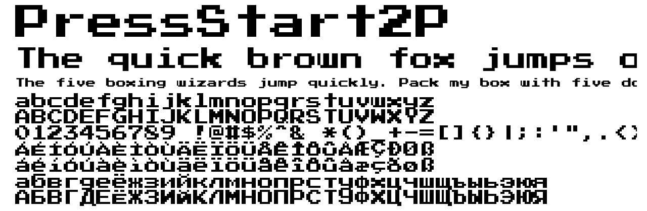 A demo picture of the font PressStart2P.ttf