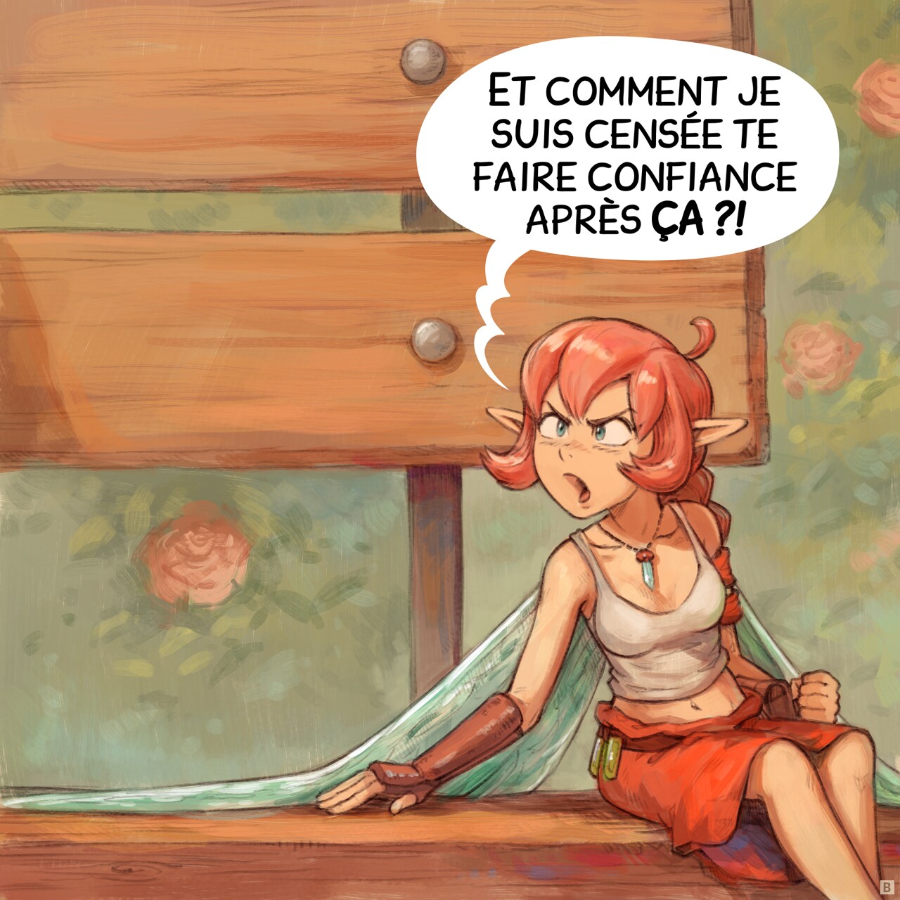 Case 2. La Fée Rose se retourne, en colère :  
Fée rose : « Et comment je suis censée te faire confiance après ÇA ?! »