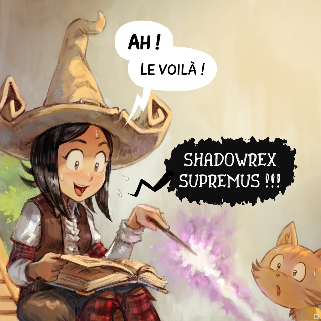 Case 2. Pepper est contente : elle l'a trouvé. Elle lance le sort.  
Pepper : « Ha ! Le voilà ! Shadowrex Supremus !!! »