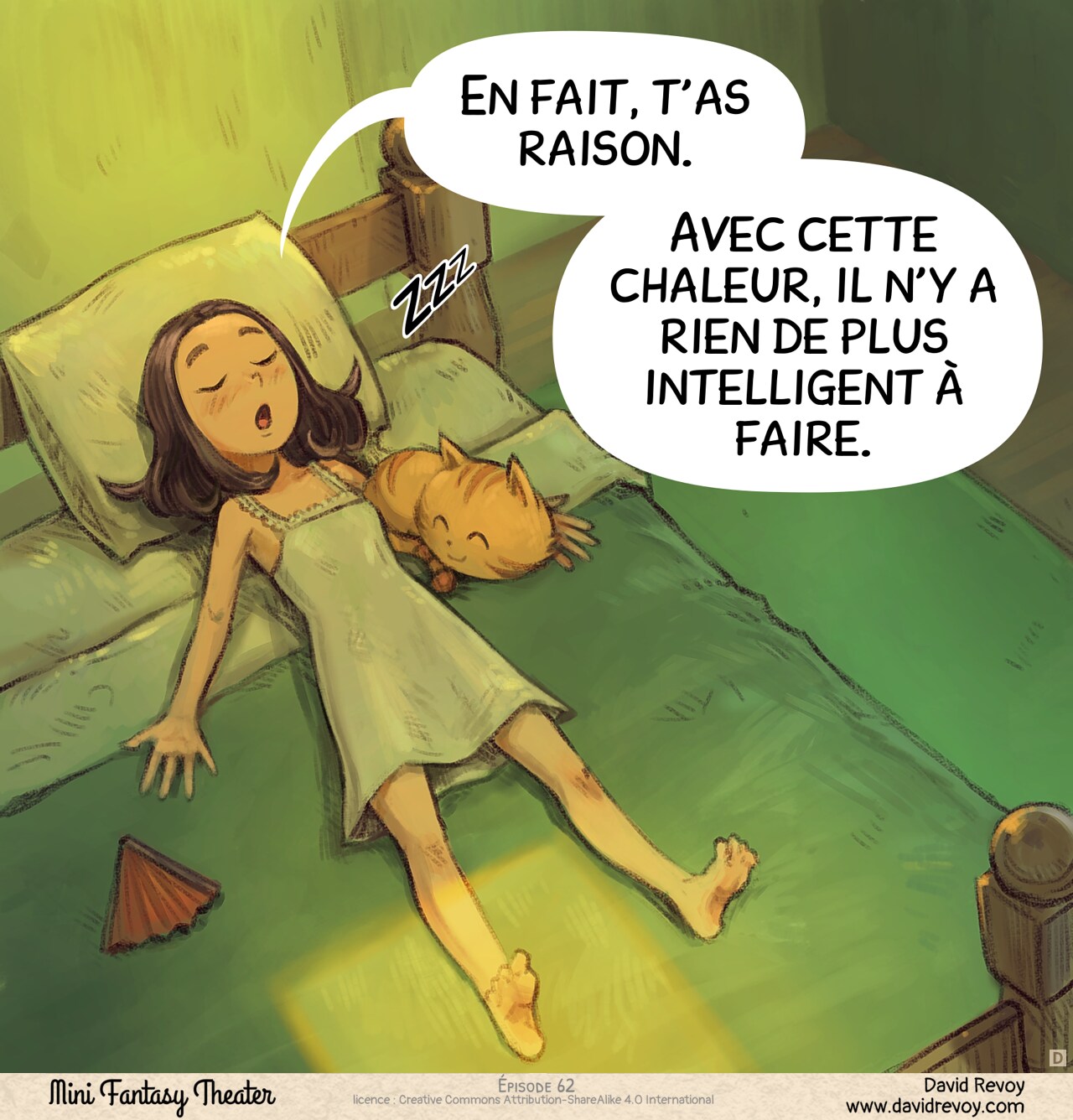 Case 4. Pepper s'étend à côté de Carrot, ferme les yeux et se détend enfin.  
Pepper : « En fait, t'as raison. Avec cette chaleur, il n'y a rien de plus intelligent à faire. »