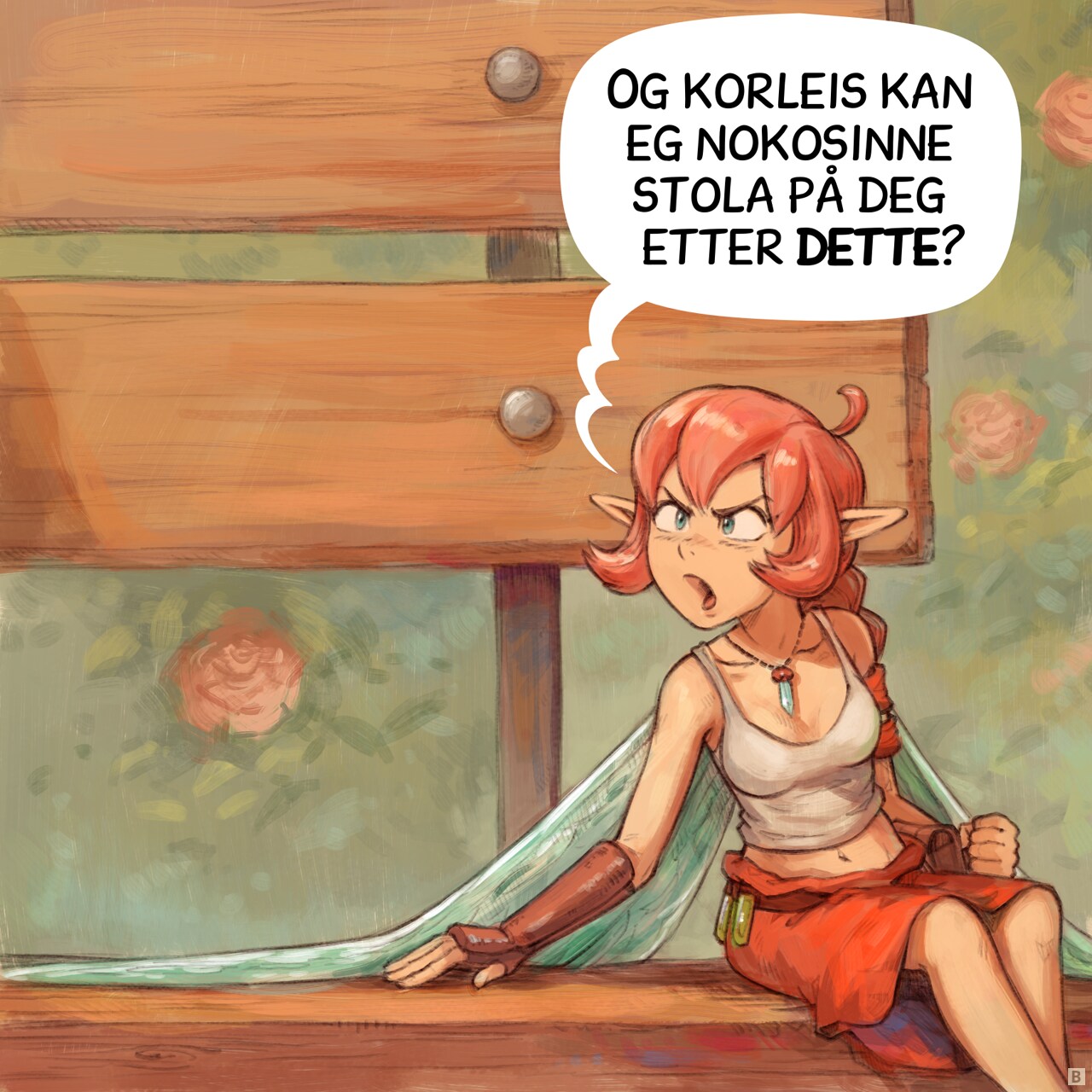 Panel 2. The Pink Fairy turns back, angry:  
Pink fairy: "And how can I ever trust you after THAT?!"