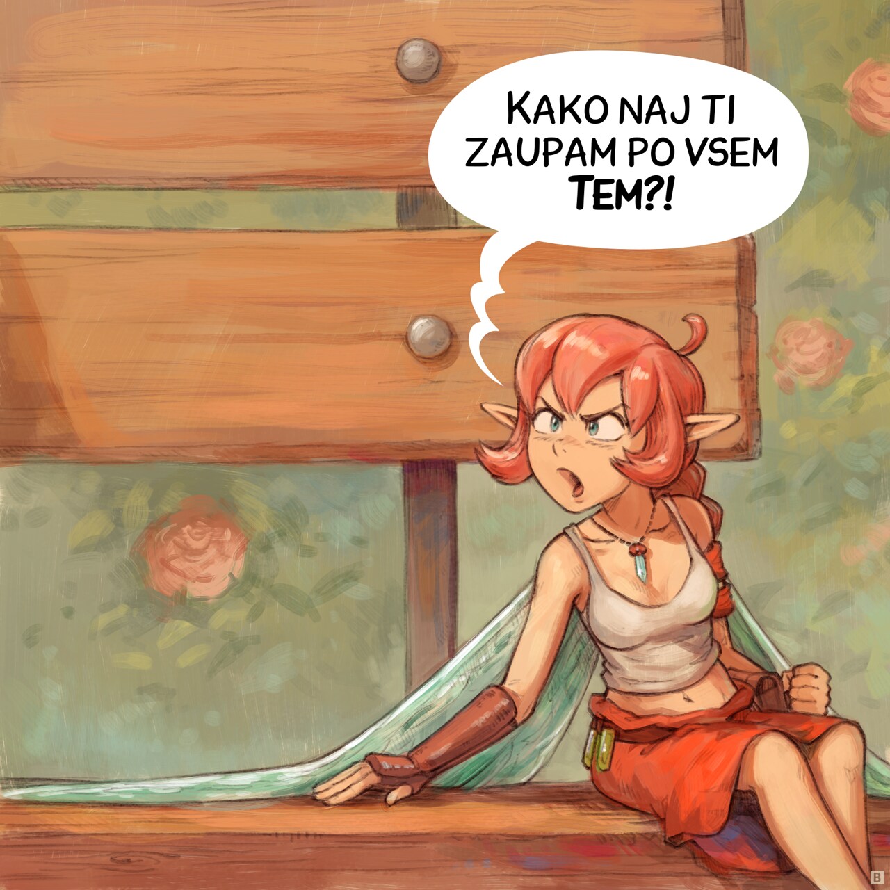 Panel 2. The Pink Fairy turns back, angry:  
Pink fairy: "And how can I ever trust you after THAT?!"