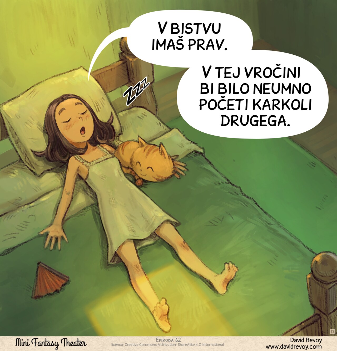 Panel 4. Pepper stretches out next to Carrot, closes her eyes, and finally relaxes.  
Pepper: "Actually, you're right. This heat? Yeah, there's nothing smarter to do than this."