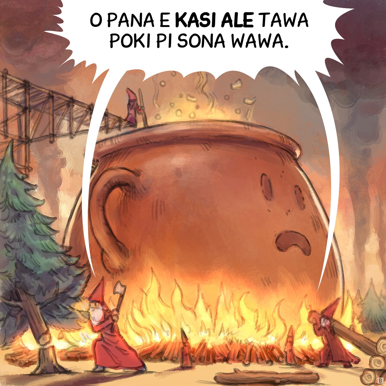 leko #2: anpa pi poki suli la, seli li suno wawa. jan li tu e kasi li pana e ona lon seli.
jan mute: o pana e kasi ale tawa poki pi sona wawa.