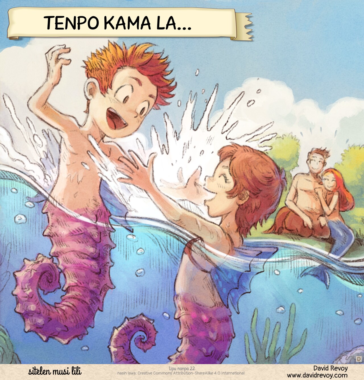 leko #4: tenpo suli kama la, jan soweli en jan kala li lukin e jan lili ona. jan lili ni li jan kala soweli! ona li musi li pilin pona.
sitlen: tenpo kama la...